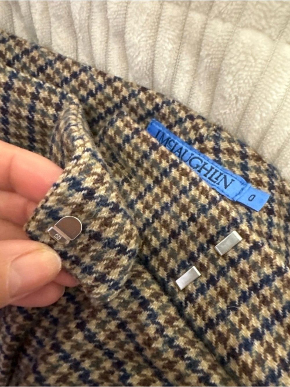 J McLaughlin Houndstooth Wool Blend Trousers Size 0 Brown Blue Made in Portugal - Picture 3 of 10